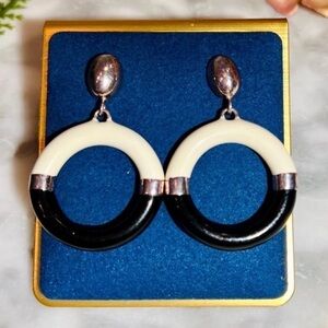 Milor Vintage Black & White Sterling Silver Enamel Earrings